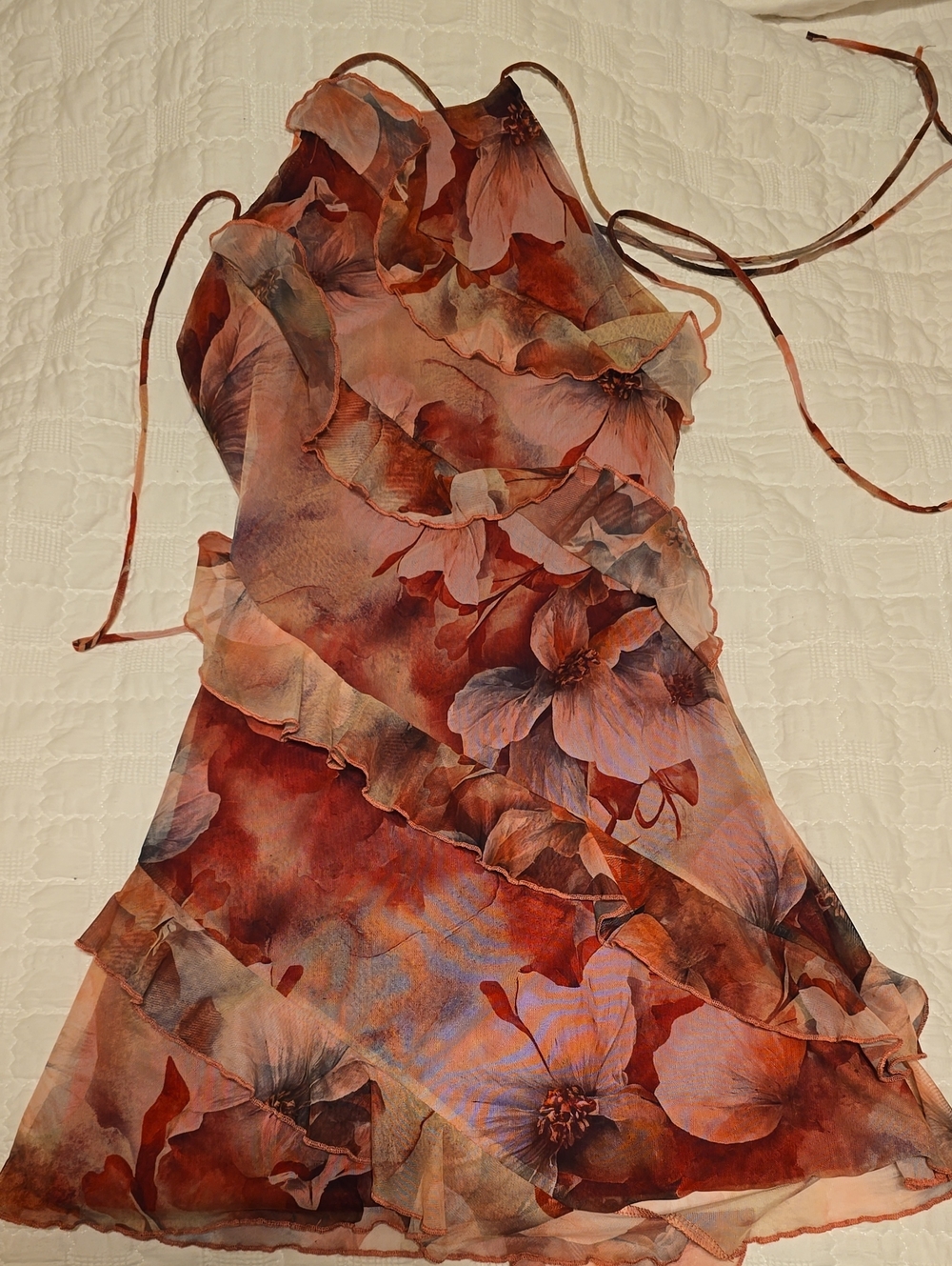 Blanco Clothing Floral Ruffle Slip Dress — Rust Multicolor